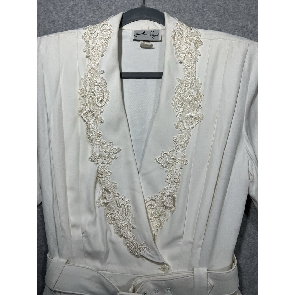 Vintage Ivory Belted Peplum Dress Lace Trim Secretary Bridal Occasion Midi - Picture 2 of 14